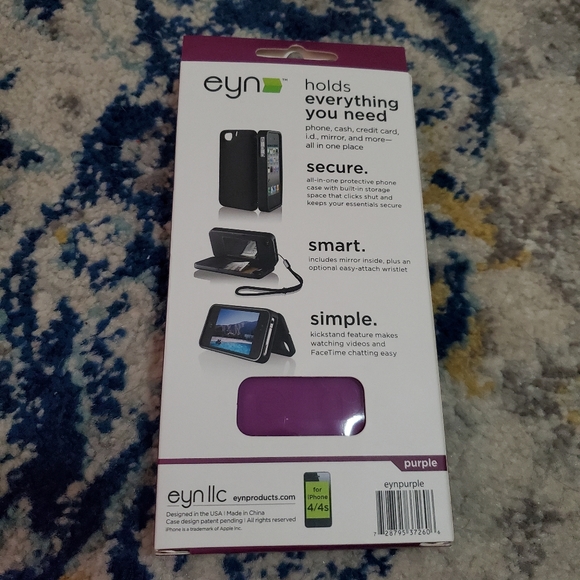 Eyn iPhone 4 4S Phone Case Wallet Wristlet With Storage Space & Mirror - Purple - Picture 5 of 8
